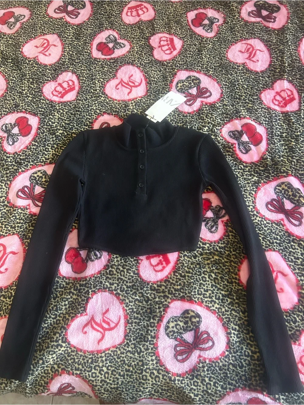 Zara Black Ribbed Long-Sleeve Crop Top